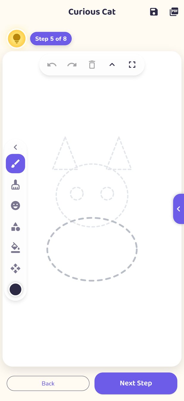 A drawing tutorial: Curious Cat, step 5 of 8